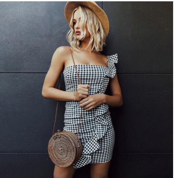 Dresses & Skirts - One Shoulder Ruffle Gingham Dress